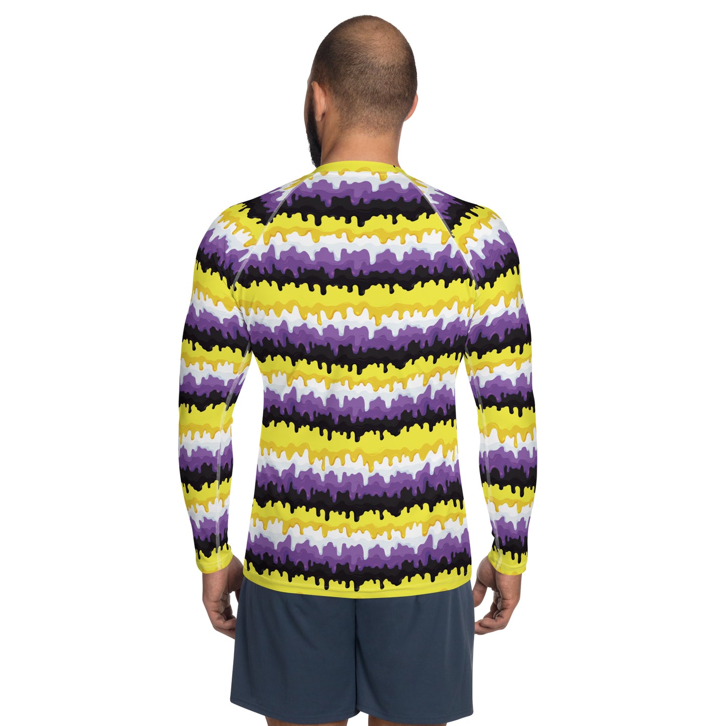 Non Binary Pride Men’s Rash Guard - LGBTQIA Yellow, Purple, White, Black  Athletic Fitted Long Sleeve Shirt - Parade Club Vacation Running Swimming