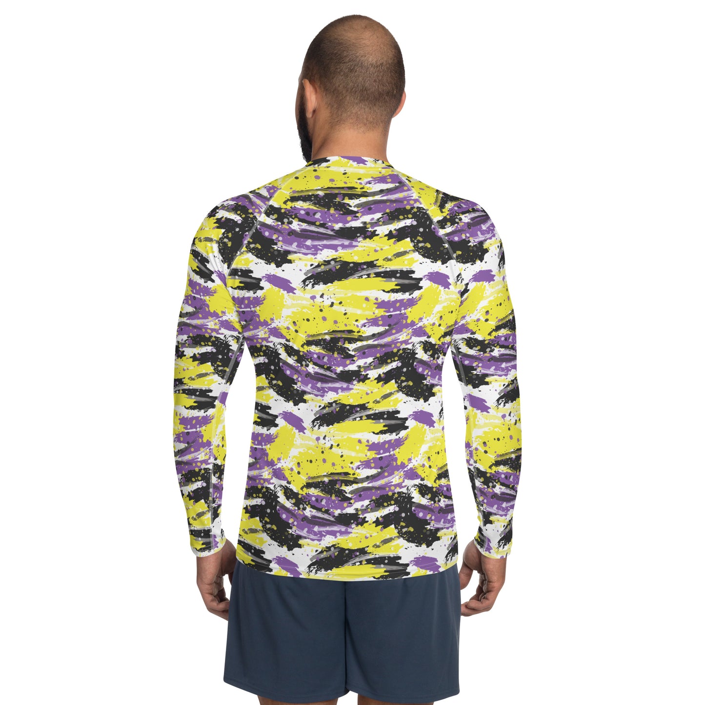 Non Binary Pride Men’s Rash Guard - LGBTQIA Yellow, Purple, White, Black  Athletic Fitted Long Sleeve Shirt - Parade Club Vacation Running Swimming