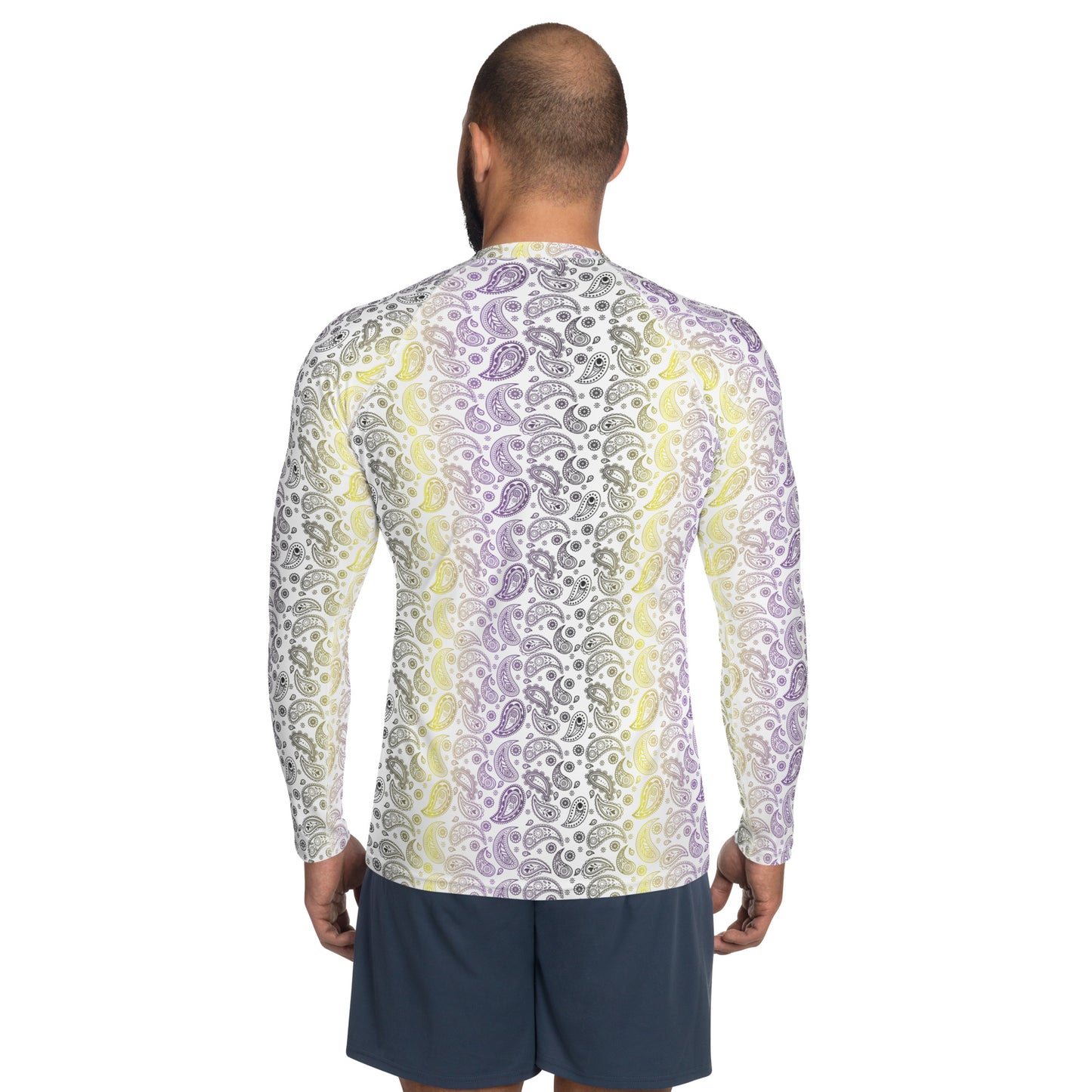 Non Binary Pride Men’s Rash Guard - LGBTQIA Yellow, Purple, White, Black  Athletic Fitted Long Sleeve Shirt - Parade Club Vacation Running Swimming