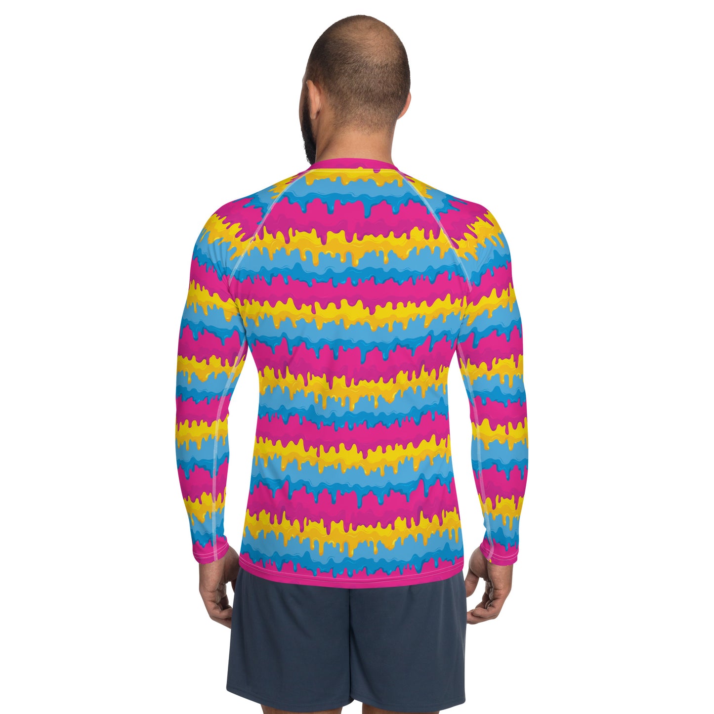 Pansexual Pride Men’s Rash Guard - LGBTQIA Pink, Blue, Yellow Athletic Fitted Long Sleeve Shirt - Parade Club Vacation Running Swimming