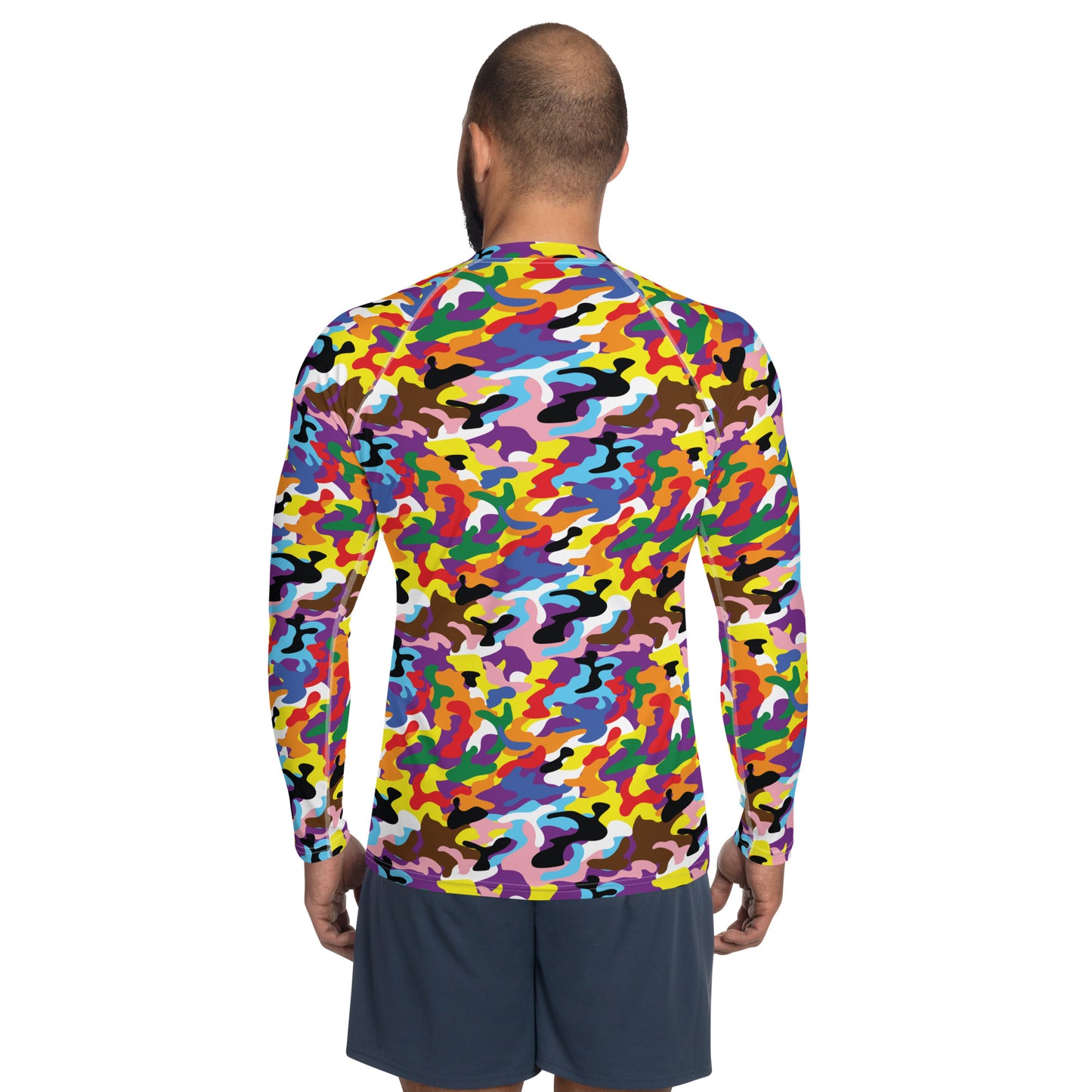 Progress Pride Men’s Rash Guard - LGBTQIA Red, Orange, Yellow, Green, Rainbow, Purple, Black, Pink and White Athletic Fitted Long Sleeve Shirt - Parade Club Vacation Running Swimming