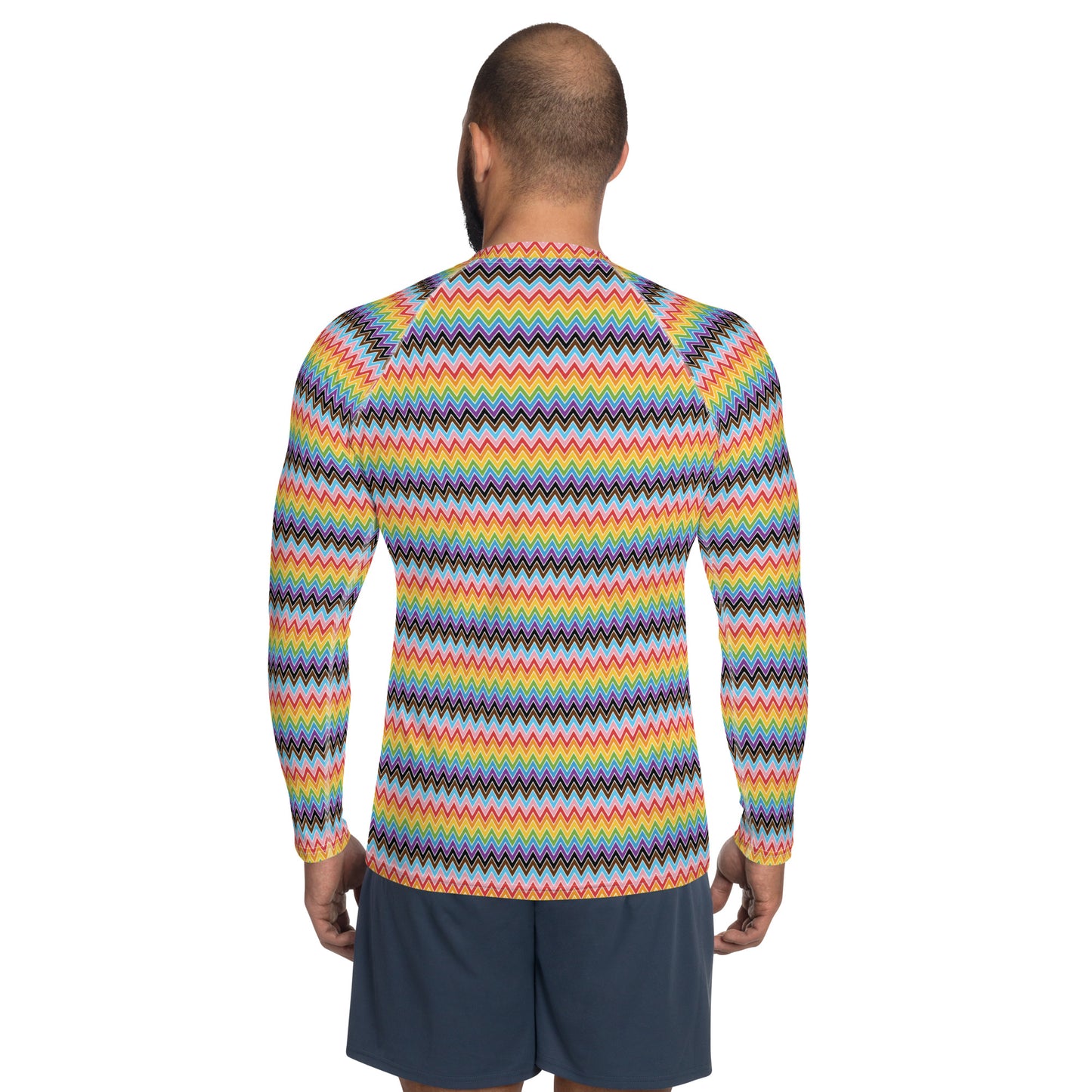 Progress Pride Men’s Rash Guard - LGBTQIA Red, Orange, Yellow, Green, Rainbow, Purple, Black, Pink and White Athletic Fitted Long Sleeve Shirt - Parade Club Vacation Running Swimming