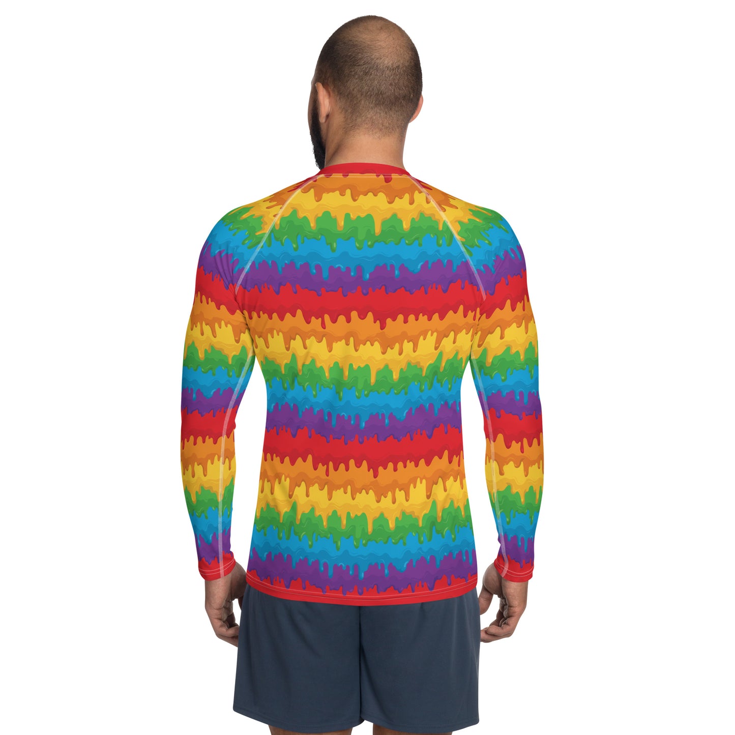 Rainbow Pride Men’s Rash Guard - LGBTQIA Red, Orange, Yellow, Green, Blue, Indigo, and Viole Athletic Fitted Long Sleeve Shirt - Parade Club Vacation Running Swimming