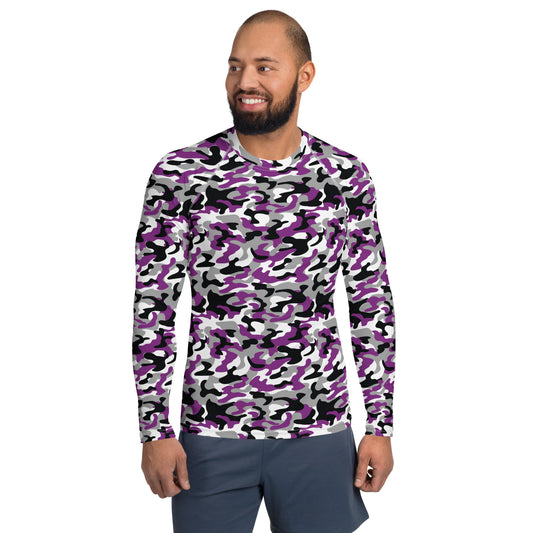 Asexual Pride Men’s Rash Guard - LGBTQIA Black, Gray, Purple, and White Athletic Fitted Long Sleeve Shirt - Parade Club Vacation Running Swimming