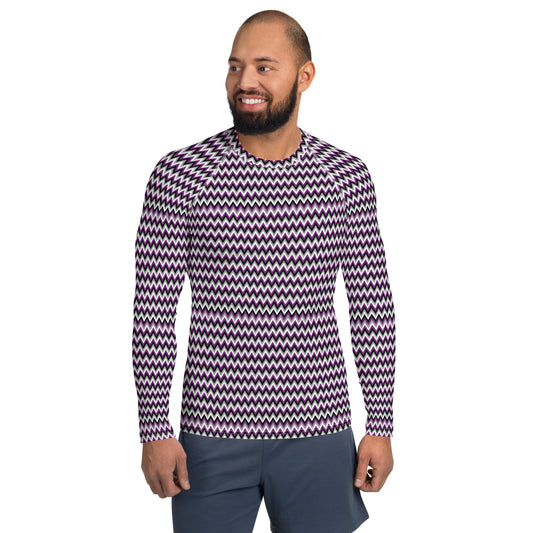 Asexual Pride Men’s Rash Guard - LGBTQIA Black, Gray, Purple, and White Athletic Fitted Long Sleeve Shirt - Parade Club Vacation Running Swimming