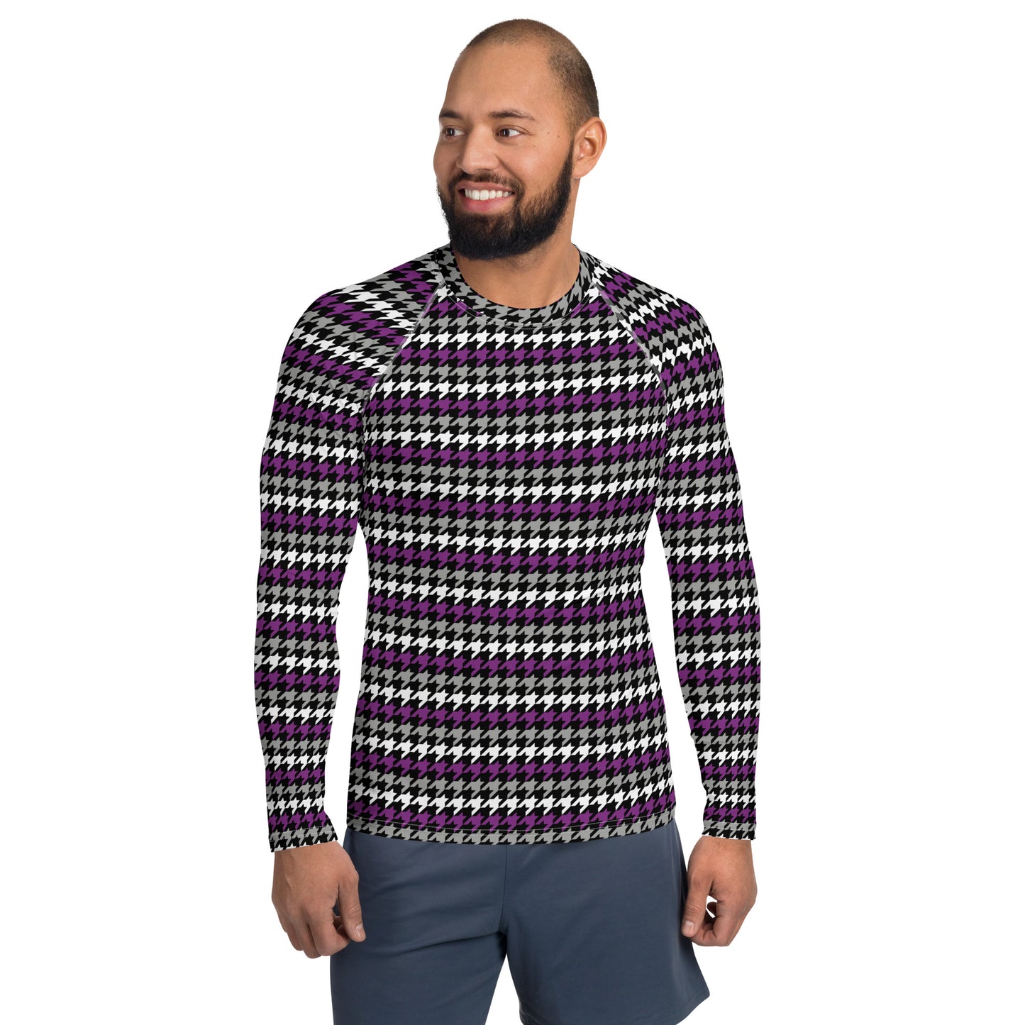 Asexual Pride Men’s Rash Guard - LGBTQIA Black, Gray, Purple, and White Athletic Fitted Long Sleeve Shirt - Parade Club Vacation Running Swimming