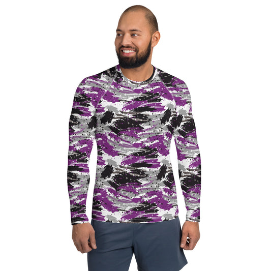 Asexual Pride Men’s Rash Guard - LGBTQIA Black, Gray, Purple, and White Athletic Fitted Long Sleeve Shirt - Parade Club Vacation Running Swimming