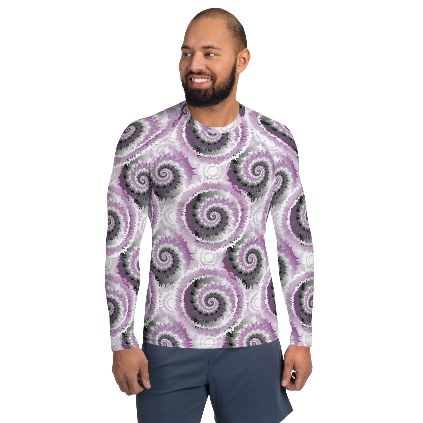 Asexual Pride Men’s Rash Guard - LGBTQIA Black, Gray, Purple, and White Athletic Fitted Long Sleeve Shirt - Parade Club Vacation Running Swimming