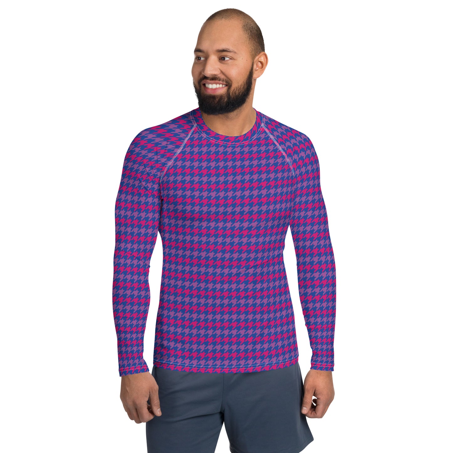 Bisexual Pride Men’s Rash Guard - LGBTQIA Pink, Purple, Blue Athletic Fitted Long Sleeve Shirt - Parade Club Vacation Running Swimming