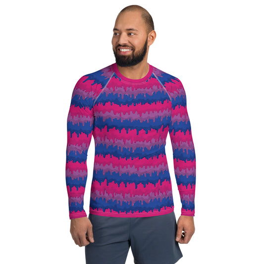 Bisexual Pride Men’s Rash Guard - LGBTQIA Pink, Purple, Blue Athletic Fitted Long Sleeve Shirt - Parade Club Vacation Running Swimming