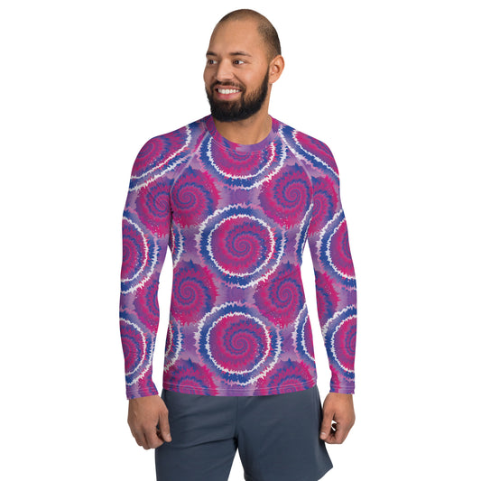 Bisexual Pride Men’s Rash Guard - LGBTQIA Pink, Purple, Blue Athletic Fitted Long Sleeve Shirt - Parade Club Vacation Running Swimming