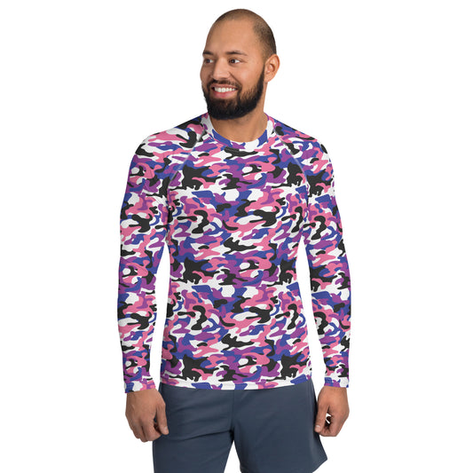 Genderfluid Pride Men’s Rash Guard - LGBTQIA Pink, White, Purple, Black, Blue Athletic Fitted Long Sleeve Shirt - Parade Club Vacation Running Swimming