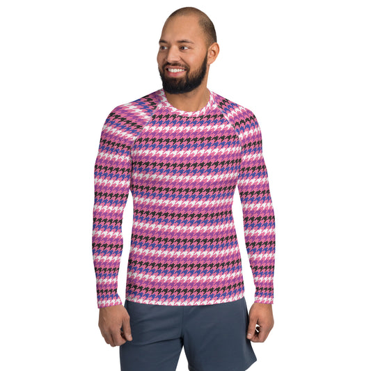 Genderfluid Pride Men’s Rash Guard - LGBTQIA Pink, White, Purple, Black, Blue Athletic Fitted Long Sleeve Shirt - Parade Club Vacation Running Swimming