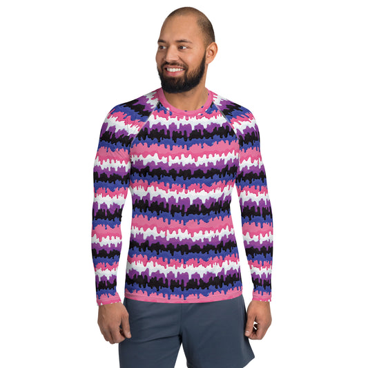 Genderfluid Pride Men’s Rash Guard - LGBTQIA Pink, White, Purple, Black, Blue Athletic Fitted Long Sleeve Shirt - Parade Club Vacation Running Swimming