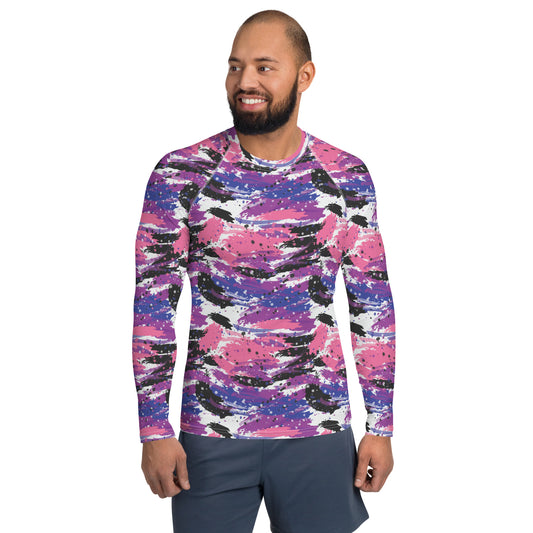 Genderfluid Pride Men’s Rash Guard - LGBTQIA Pink, White, Purple, Black, Blue Athletic Fitted Long Sleeve Shirt - Parade Club Vacation Running Swimming