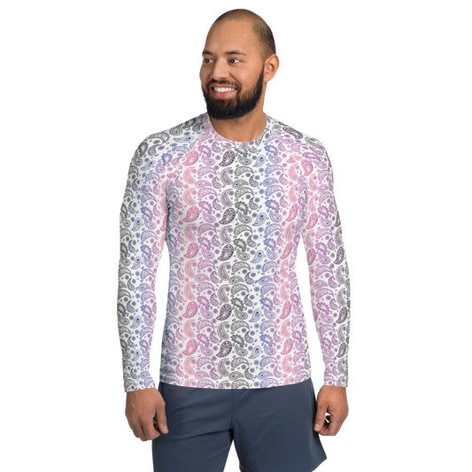 Genderfluid Pride Men’s Rash Guard - LGBTQIA Pink, White, Purple, Black, Blue Athletic Fitted Long Sleeve Shirt - Parade Club Vacation Running Swimming