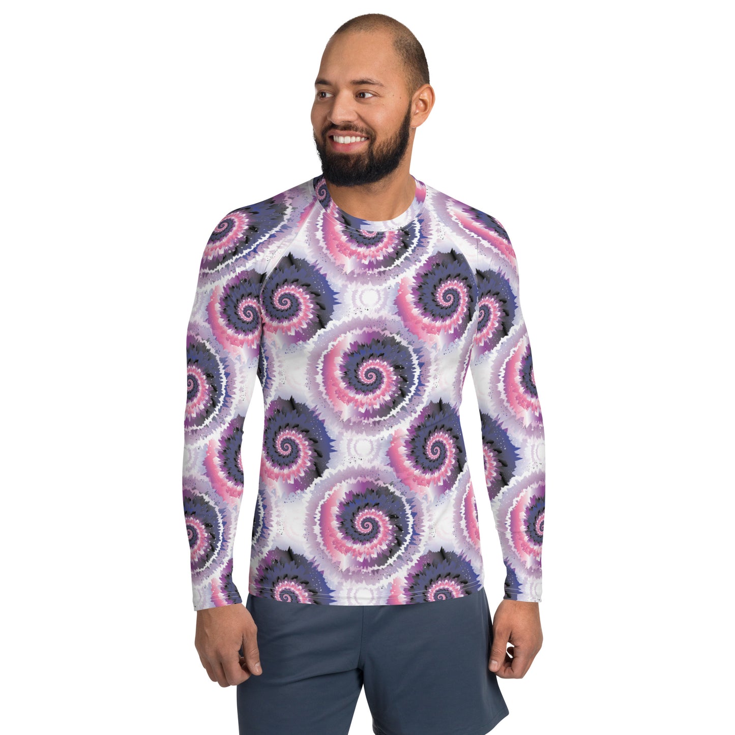 Genderfluid Pride Men’s Rash Guard - LGBTQIA Pink, White, Purple, Black, Blue Athletic Fitted Long Sleeve Shirt - Parade Club Vacation Running Swimming