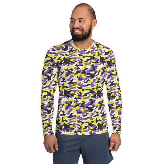 Non Binary Pride Men’s Rash Guard - LGBTQIA Yellow, Purple, White, Black  Athletic Fitted Long Sleeve Shirt - Parade Club Vacation Running Swimming