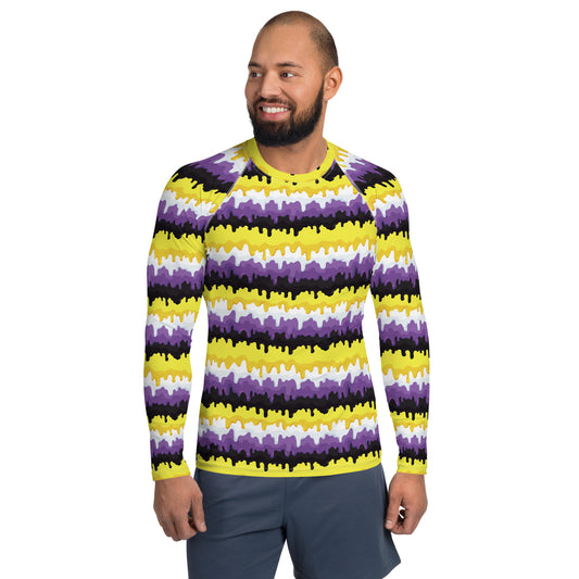 Non Binary Pride Men’s Rash Guard - LGBTQIA Yellow, Purple, White, Black  Athletic Fitted Long Sleeve Shirt - Parade Club Vacation Running Swimming