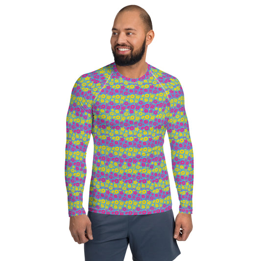 Pansexual Pride Men’s Rash Guard - LGBTQIA Pink, Blue, Yellow Athletic Fitted Long Sleeve Shirt - Parade Club Vacation Running Swimming