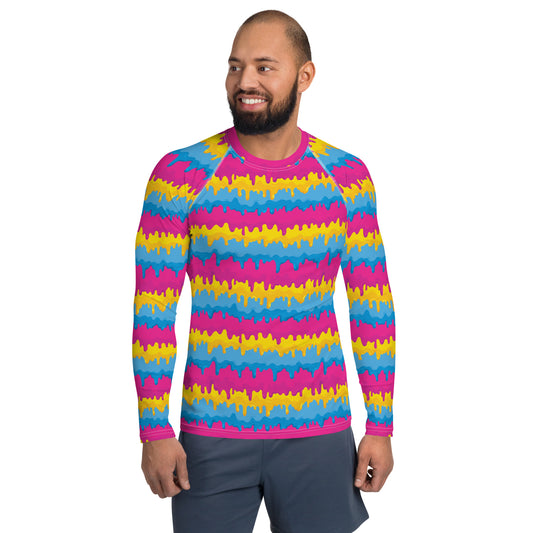 Pansexual Pride Men’s Rash Guard - LGBTQIA Pink, Blue, Yellow Athletic Fitted Long Sleeve Shirt - Parade Club Vacation Running Swimming