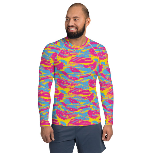 Pansexual Pride Men’s Rash Guard - LGBTQIA Pink, Blue, Yellow Athletic Fitted Long Sleeve Shirt - Parade Club Vacation Running Swimming