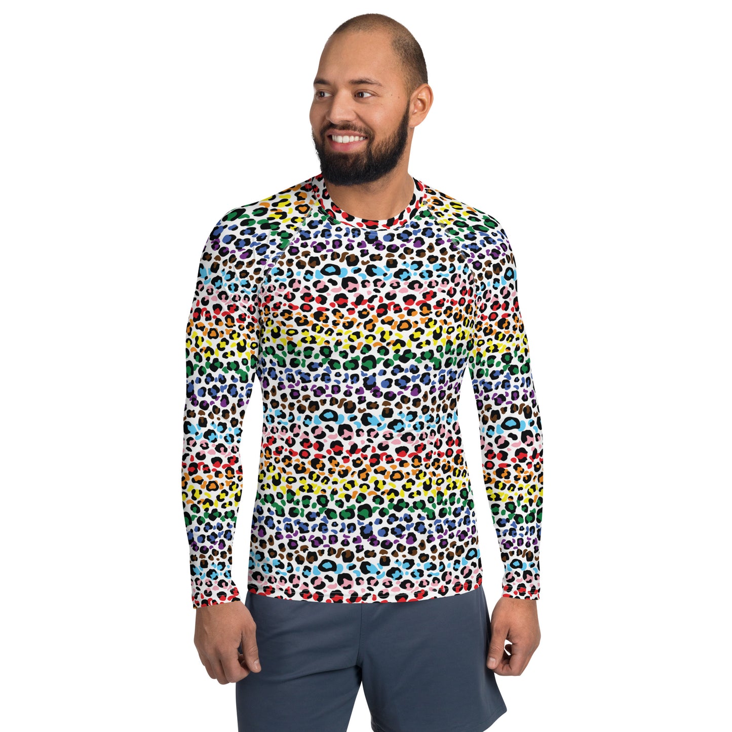 Progress Pride Men’s Rash Guard - LGBTQIA Red, Orange, Yellow, Green, Rainbow, Purple, Black, Pink and White Athletic Fitted Long Sleeve Shirt - Parade Club Vacation Running Swimming