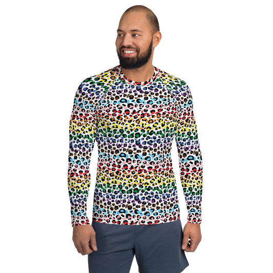 Progress Pride Men’s Rash Guard - LGBTQIA Red, Orange, Yellow, Green, Rainbow, Purple, Black, Pink and White Athletic Fitted Long Sleeve Shirt - Parade Club Vacation Running Swimming