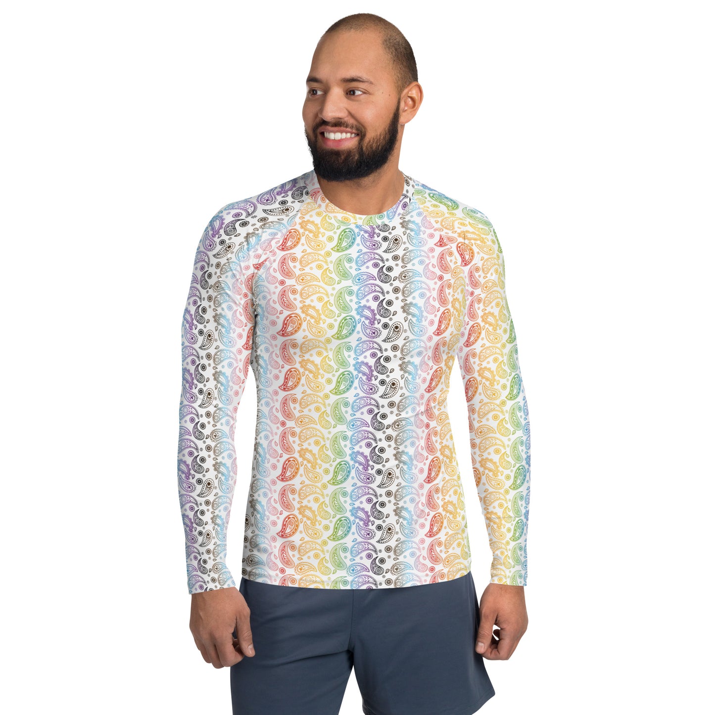 Progress Pride Men’s Rash Guard - LGBTQIA Red, Orange, Yellow, Green, Rainbow, Purple, Black, Pink and White Athletic Fitted Long Sleeve Shirt - Parade Club Vacation Running Swimming