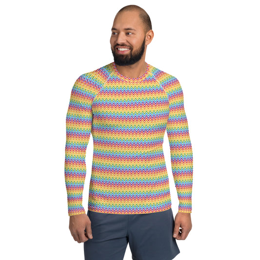 Rainbow Pride Men’s Rash Guard - LGBTQIA Red, Orange, Yellow, Green, Blue, Indigo, and Viole Athletic Fitted Long Sleeve Shirt - Parade Club Vacation Running Swimming