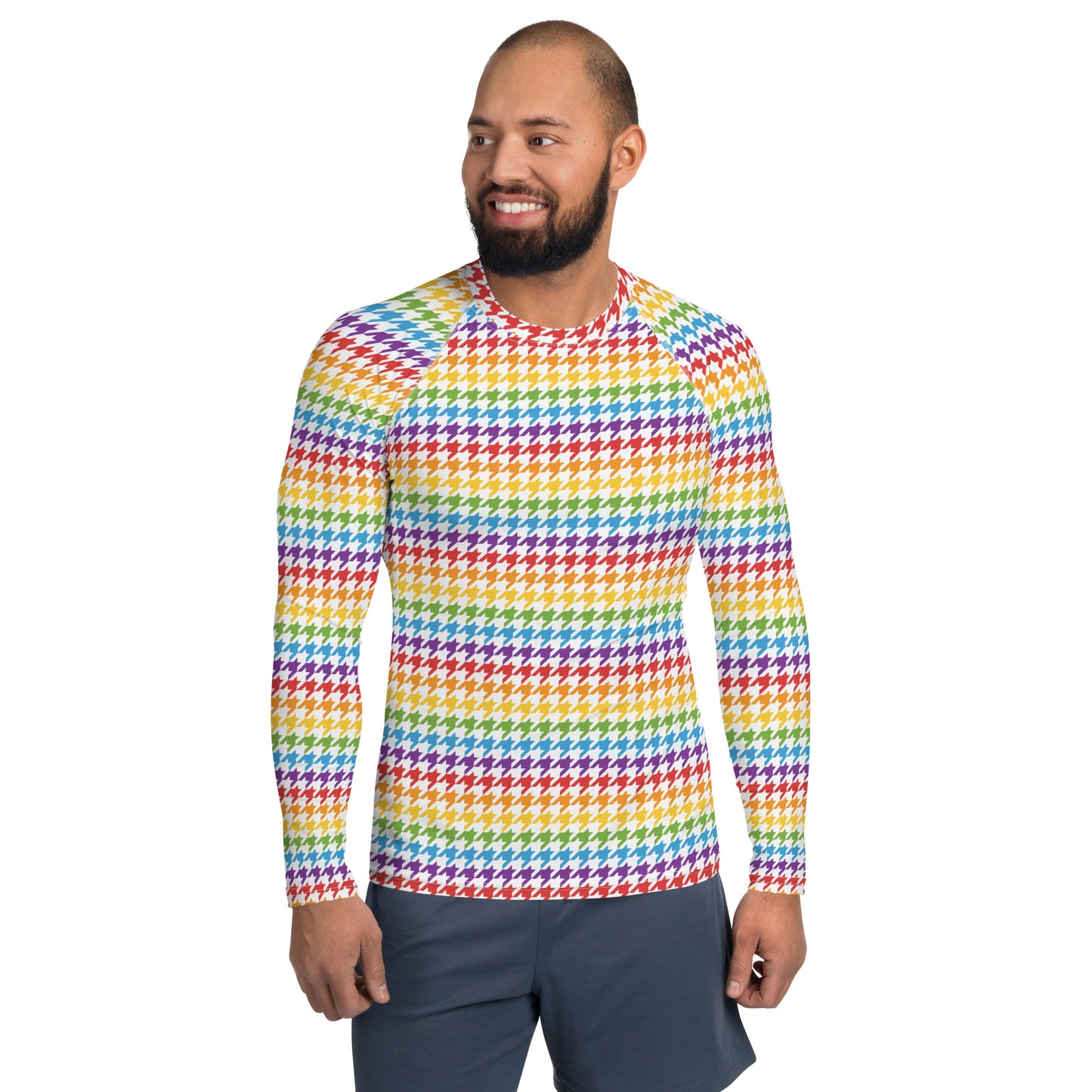 Rainbow Pride Men’s Rash Guard - LGBTQIA Red, Orange, Yellow, Green, Blue, Indigo, and Viole Athletic Fitted Long Sleeve Shirt - Parade Club Vacation Running Swimming