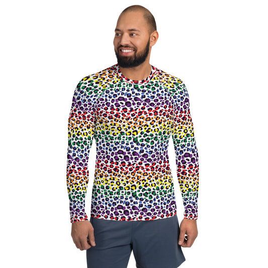 Rainbow Pride Men’s Rash Guard - LGBTQIA Red, Orange, Yellow, Green, Blue, Indigo, and Viole Athletic Fitted Long Sleeve Shirt - Parade Club Vacation Running Swimming