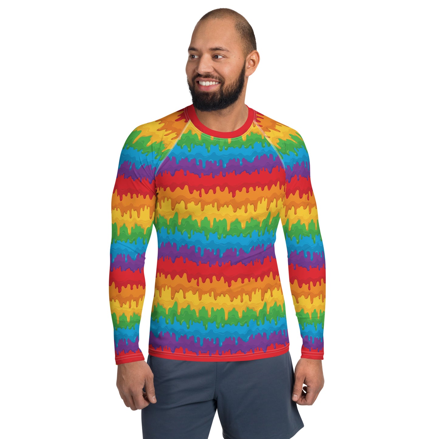 Rainbow Pride Men’s Rash Guard - LGBTQIA Red, Orange, Yellow, Green, Blue, Indigo, and Viole Athletic Fitted Long Sleeve Shirt - Parade Club Vacation Running Swimming