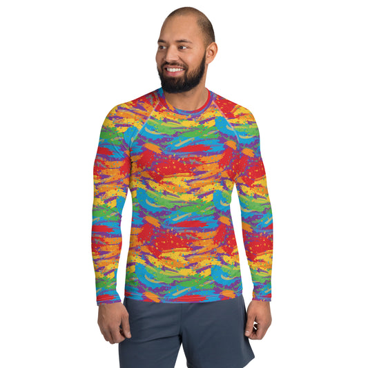 Rainbow Pride Men’s Rash Guard - LGBTQIA Red, Orange, Yellow, Green, Blue, Indigo, and Viole Athletic Fitted Long Sleeve Shirt - Parade Club Vacation Running Swimming