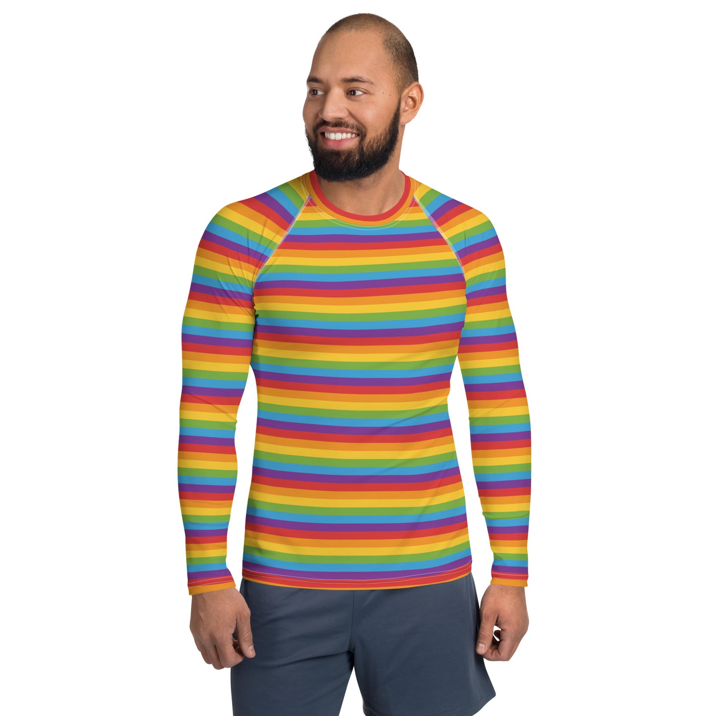 Rainbow Pride Men’s Rash Guard - LGBTQIA Red, Orange, Yellow, Green, Blue, Indigo, and Viole Athletic Fitted Long Sleeve Shirt - Parade Club Vacation Running Swimming