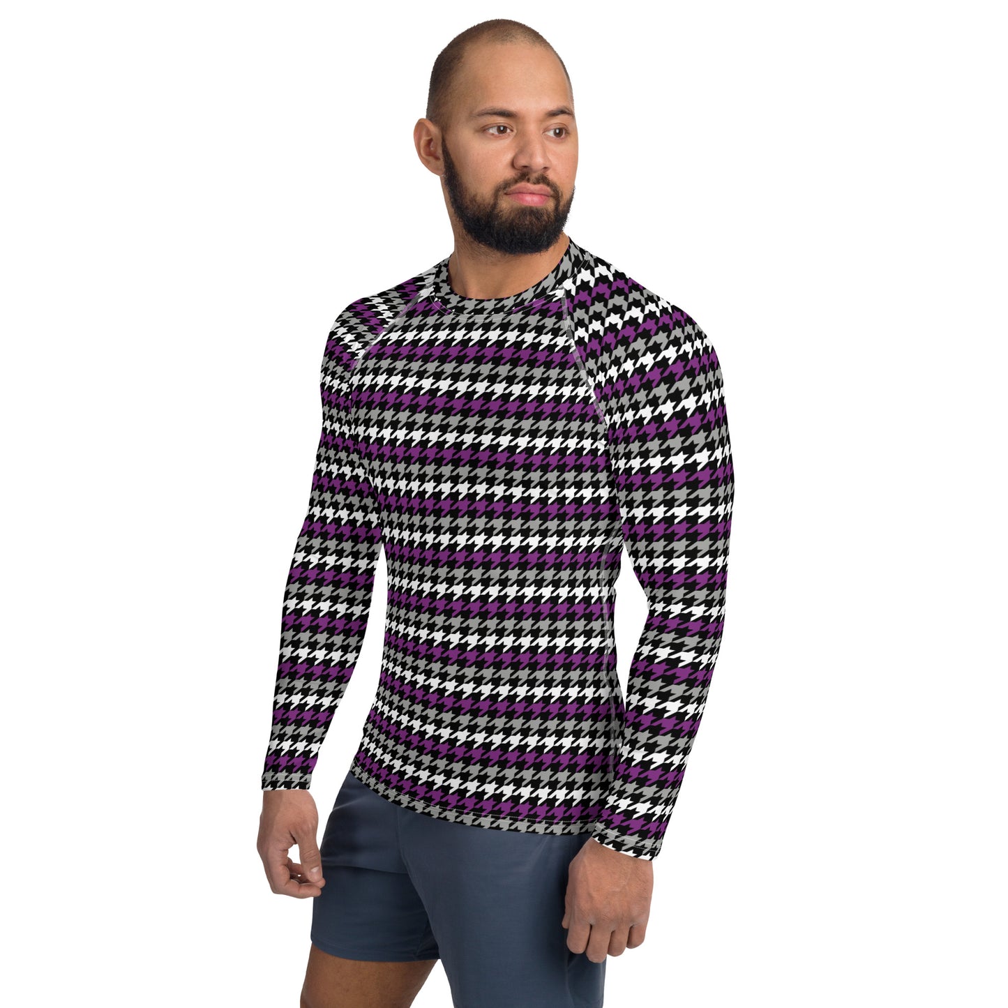 Asexual Pride Men’s Rash Guard - LGBTQIA Black, Gray, Purple, and White Athletic Fitted Long Sleeve Shirt - Parade Club Vacation Running Swimming