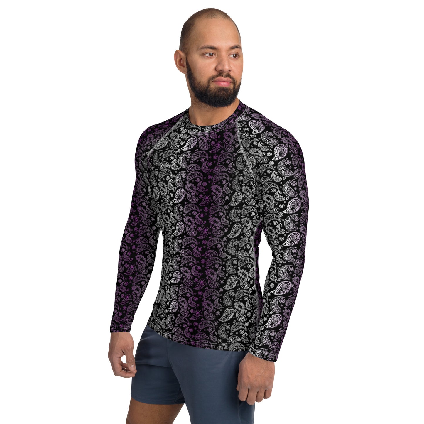 Asexual Pride Men’s Rash Guard - LGBTQIA Black, Gray, Purple, and White Athletic Fitted Long Sleeve Shirt - Parade Club Vacation Running Swimming