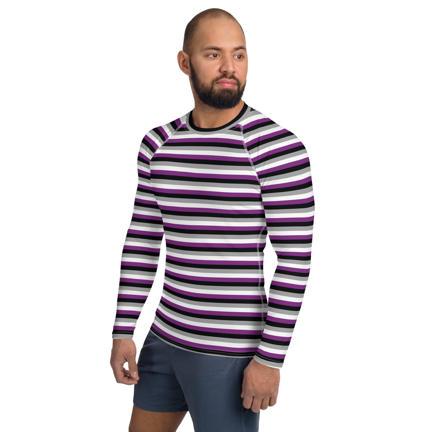 Asexual Pride Men’s Rash Guard - LGBTQIA Black, Gray, Purple, and White Athletic Fitted Long Sleeve Shirt - Parade Club Vacation Running Swimming