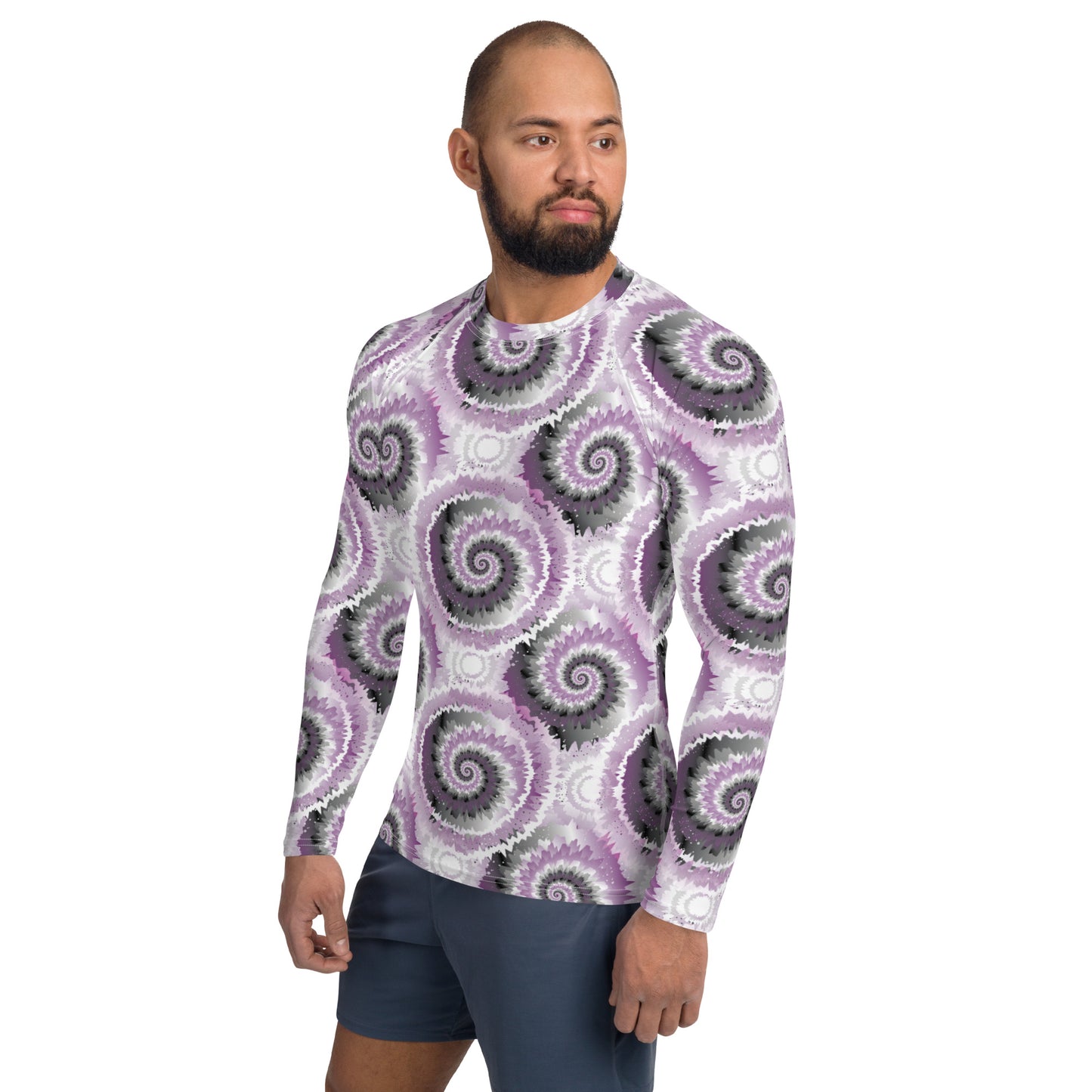 Asexual Pride Men’s Rash Guard - LGBTQIA Black, Gray, Purple, and White Athletic Fitted Long Sleeve Shirt - Parade Club Vacation Running Swimming