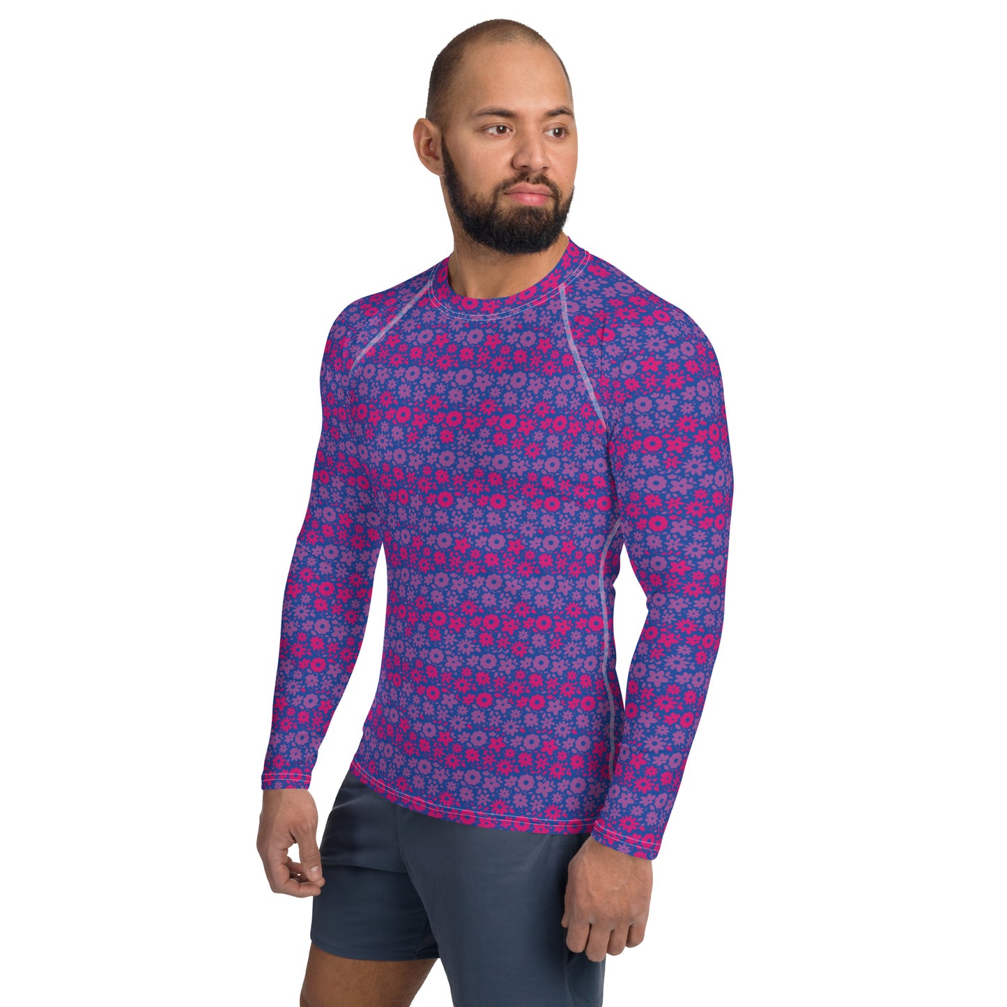 Bisexual Pride Men’s Rash Guard - LGBTQIA Pink, Purple, Blue Athletic Fitted Long Sleeve Shirt - Parade Club Vacation Running Swimming