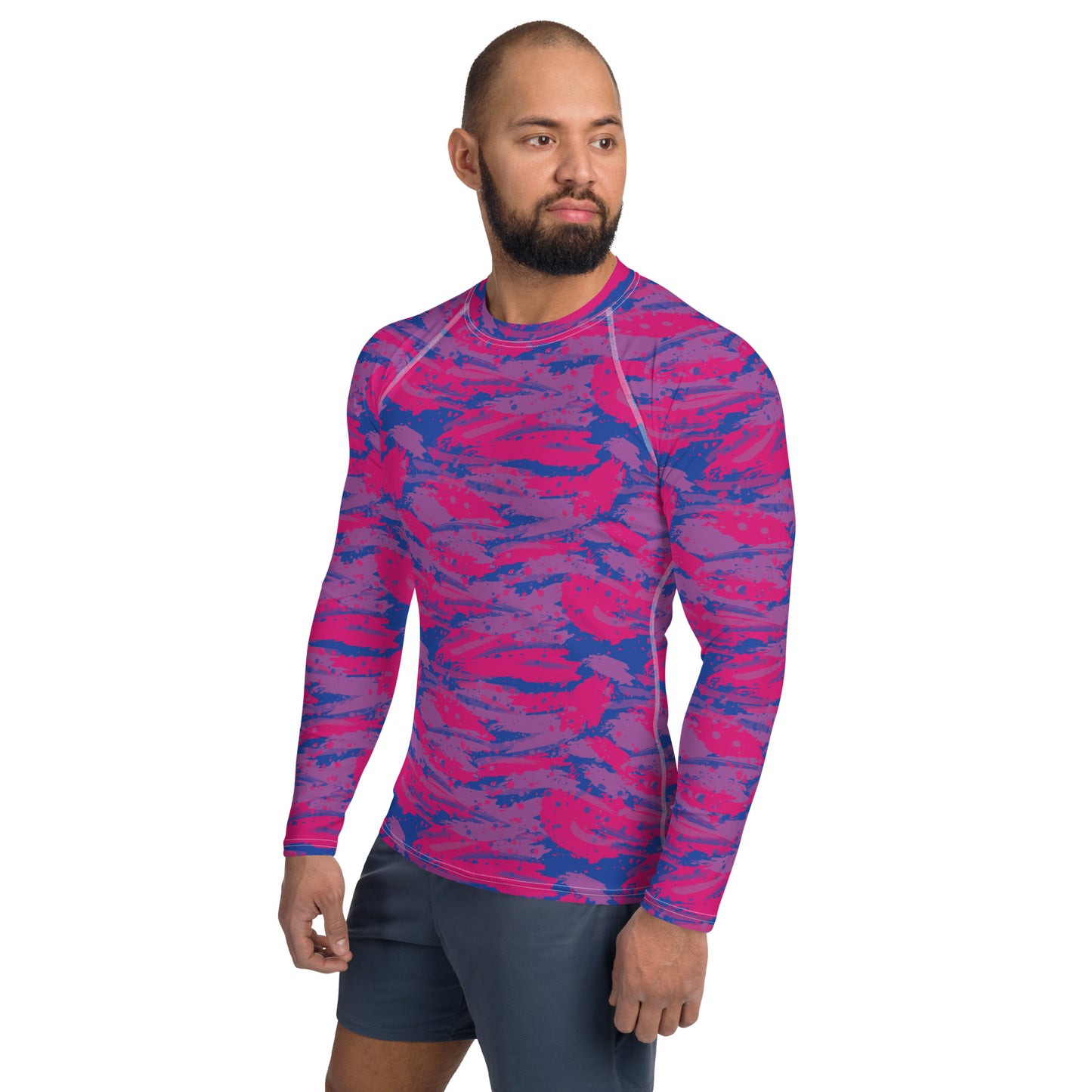 Bisexual Pride Men’s Rash Guard - LGBTQIA Pink, Purple, Blue Athletic Fitted Long Sleeve Shirt - Parade Club Vacation Running Swimming