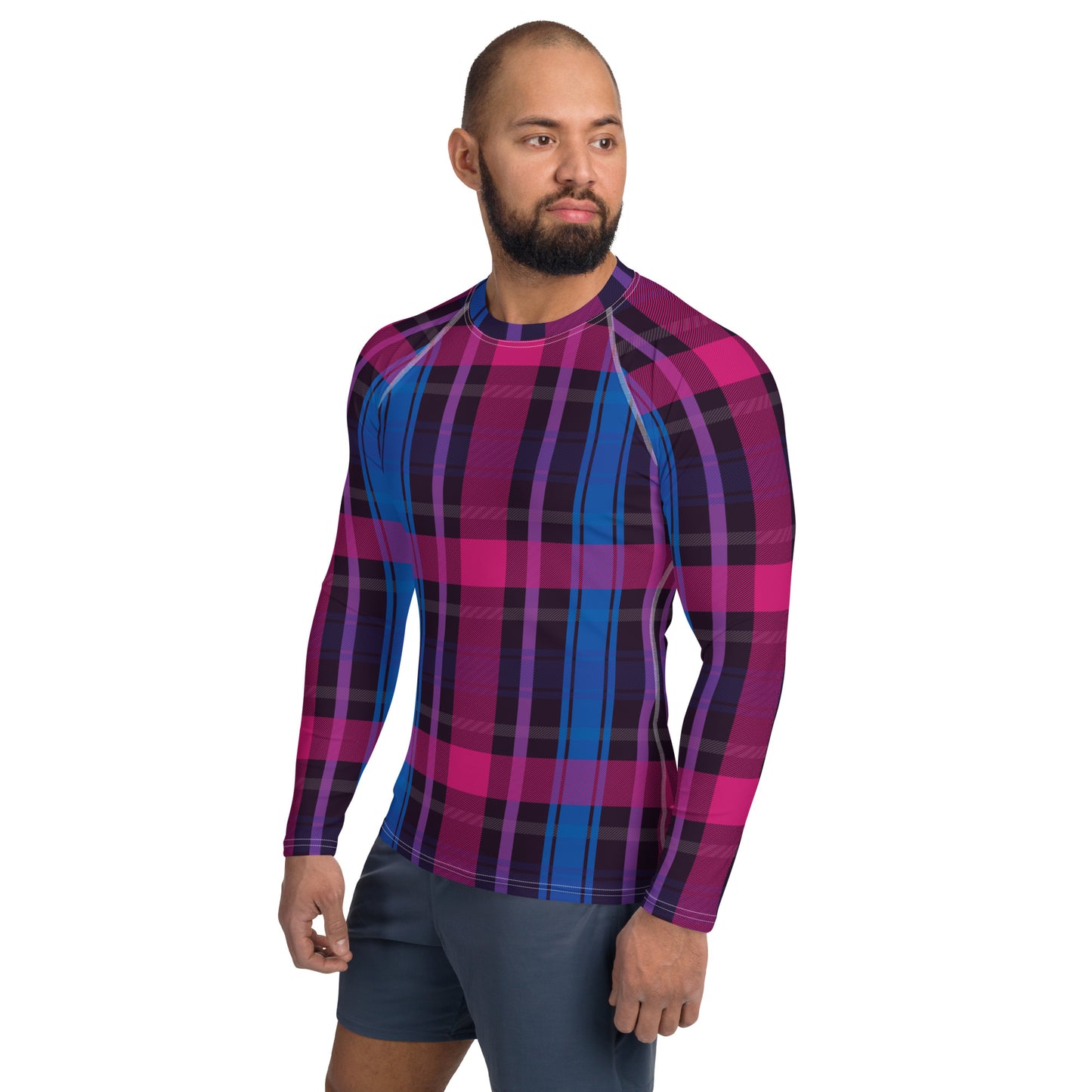 Bisexual Pride Men’s Rash Guard - LGBTQIA Pink, Purple, Blue Athletic Fitted Long Sleeve Shirt - Parade Club Vacation Running Swimming