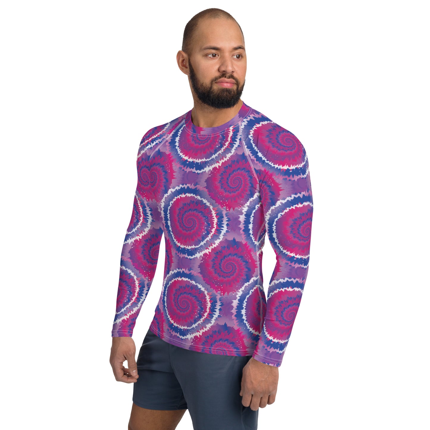 Bisexual Pride Men’s Rash Guard - LGBTQIA Pink, Purple, Blue Athletic Fitted Long Sleeve Shirt - Parade Club Vacation Running Swimming