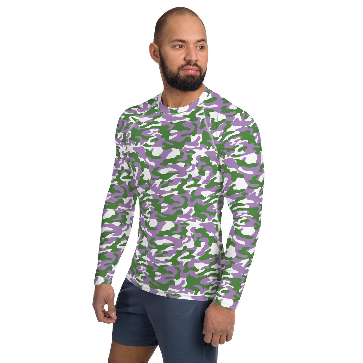 Gender Queer Pride Men’s Rash Guard - LGBTQIA Purple, White, Green Athletic Fitted Long Sleeve Shirt - Parade Club Vacation Running Swimming