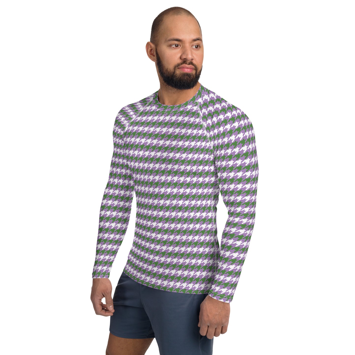 Gender Queer Pride Men’s Rash Guard - LGBTQIA Purple, White, Green Athletic Fitted Long Sleeve Shirt - Parade Club Vacation Running Swimming