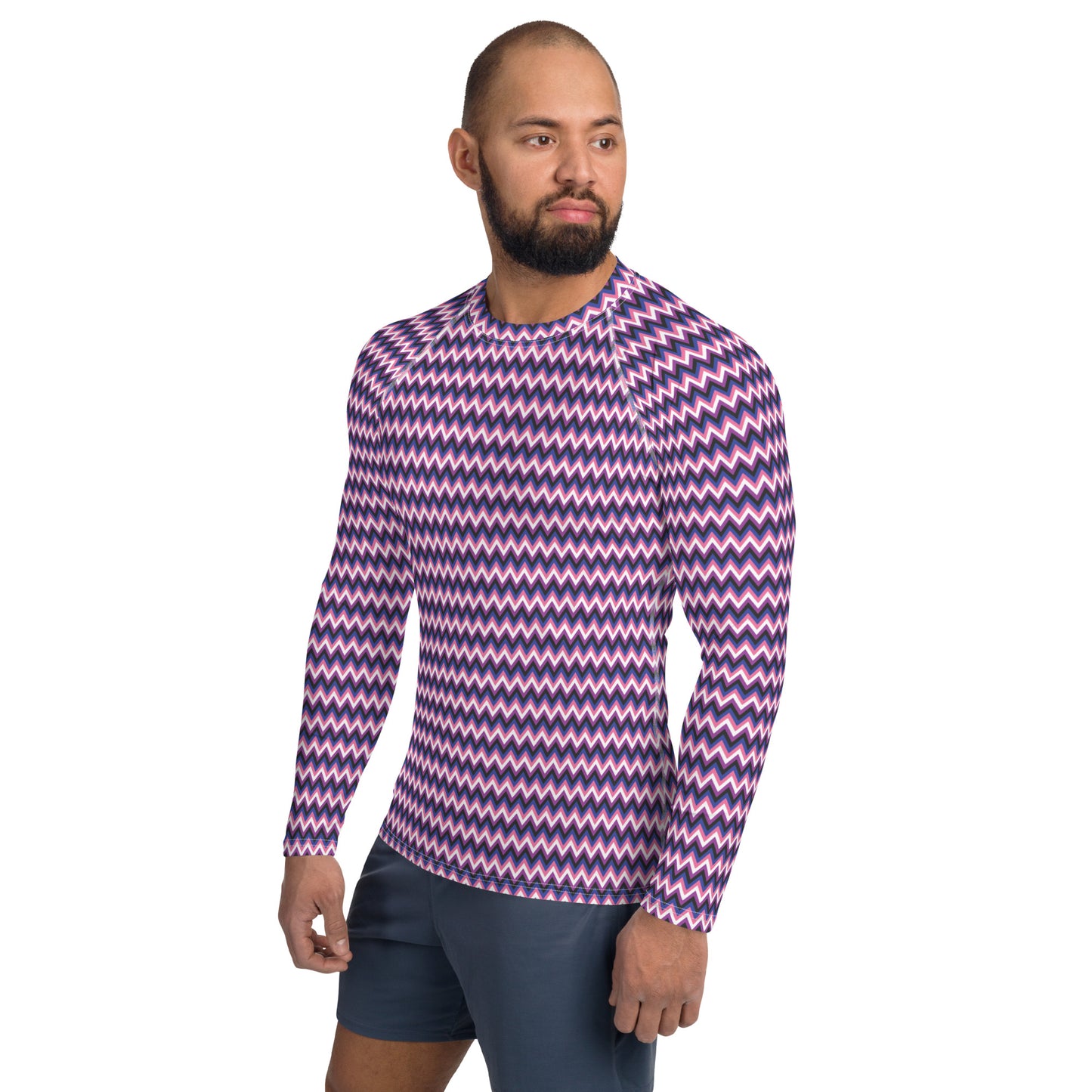 Genderfluid Pride Men’s Rash Guard - LGBTQIA Pink, White, Purple, Black, Blue Athletic Fitted Long Sleeve Shirt - Parade Club Vacation Running Swimming