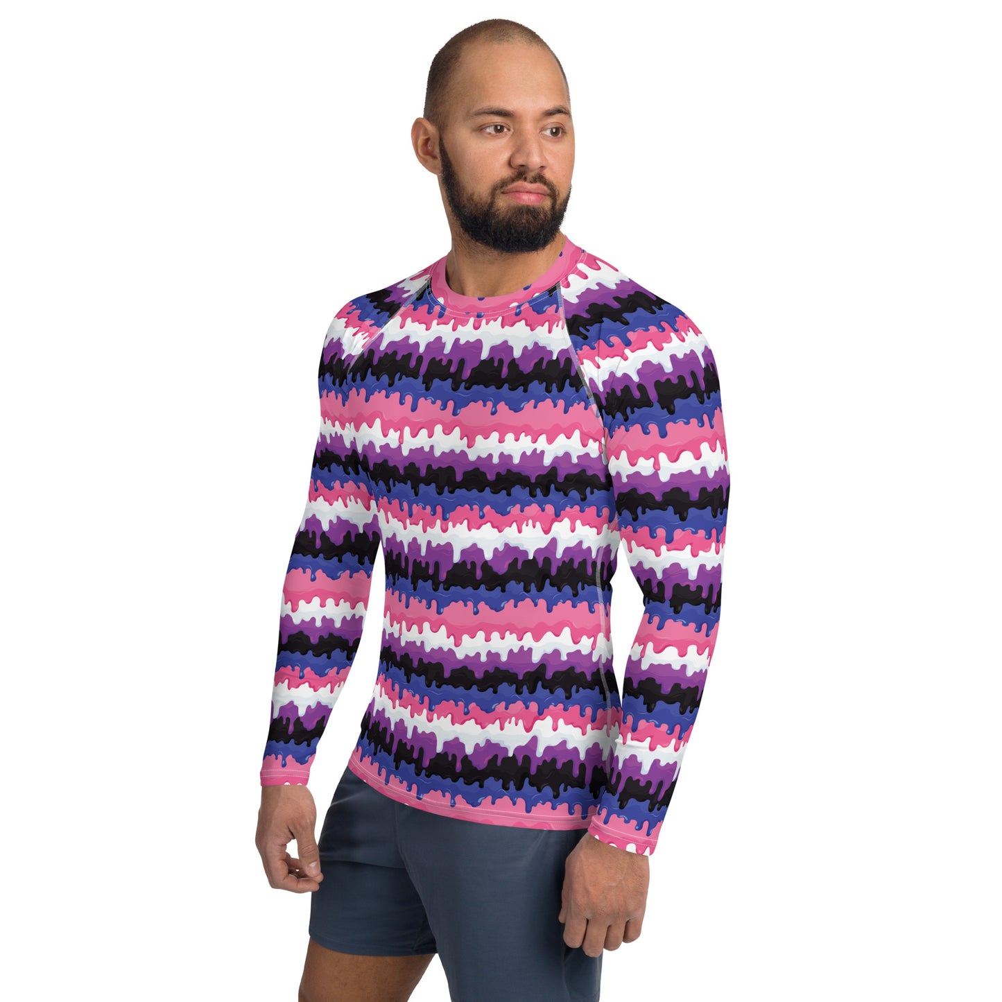 Genderfluid Pride Men’s Rash Guard - LGBTQIA Pink, White, Purple, Black, Blue Athletic Fitted Long Sleeve Shirt - Parade Club Vacation Running Swimming