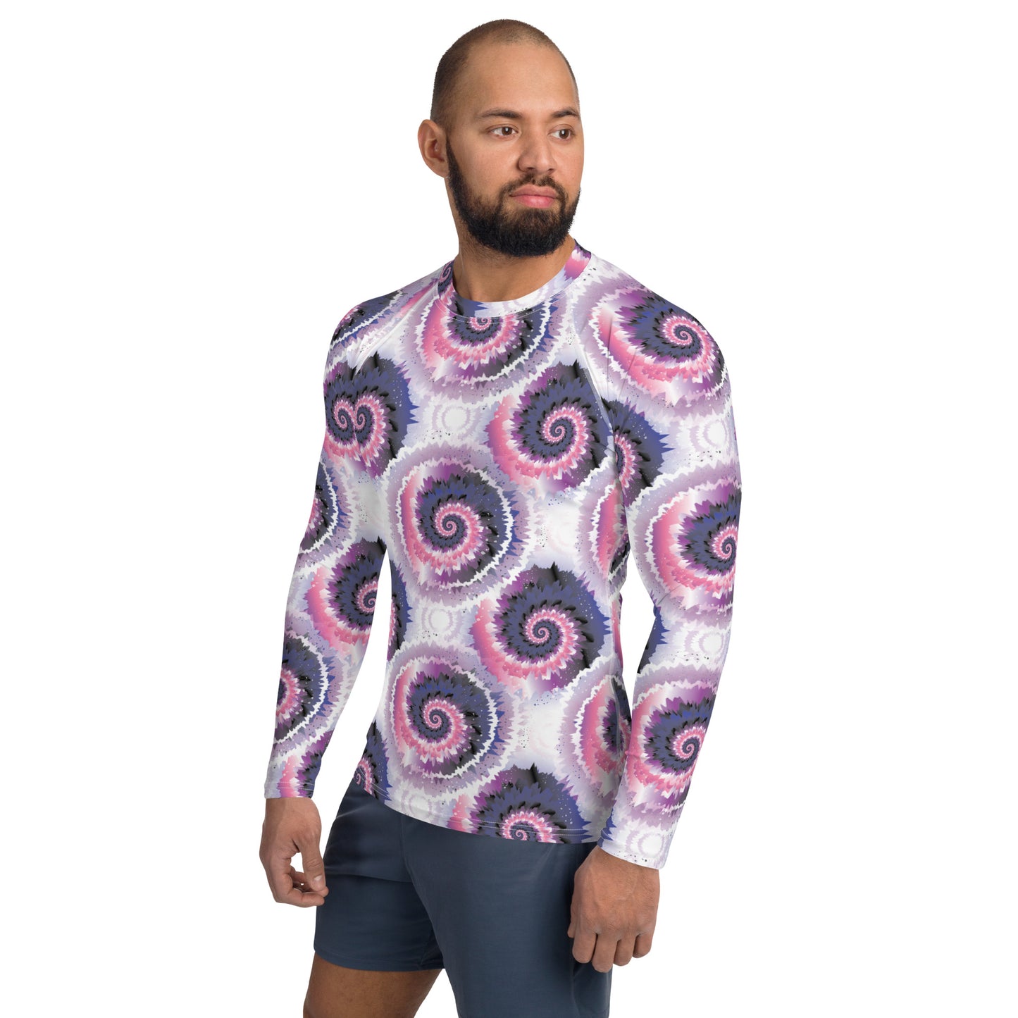 Genderfluid Pride Men’s Rash Guard - LGBTQIA Pink, White, Purple, Black, Blue Athletic Fitted Long Sleeve Shirt - Parade Club Vacation Running Swimming