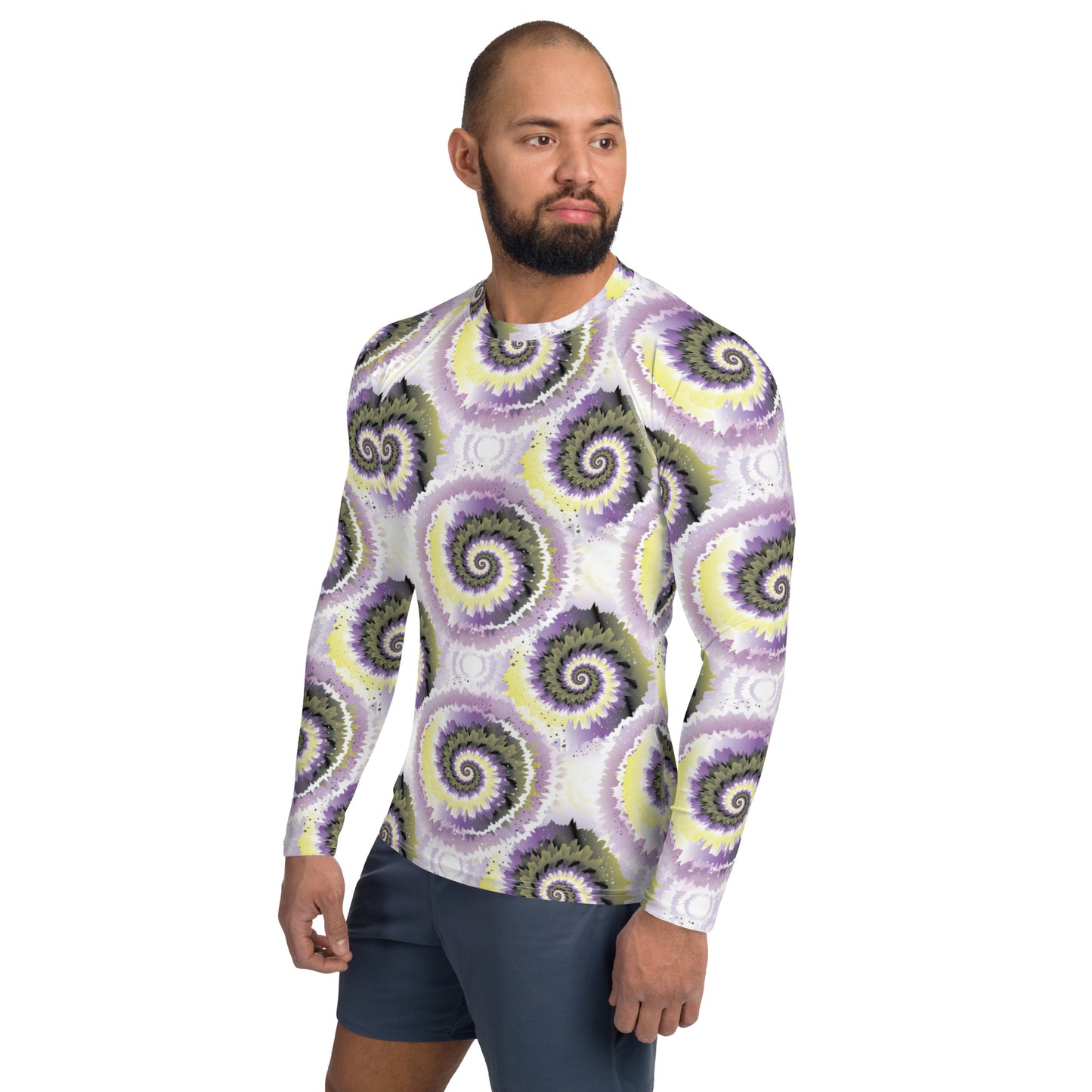 Non Binary Pride Men’s Rash Guard - LGBTQIA Yellow, Purple, White, Black  Athletic Fitted Long Sleeve Shirt - Parade Club Vacation Running Swimming