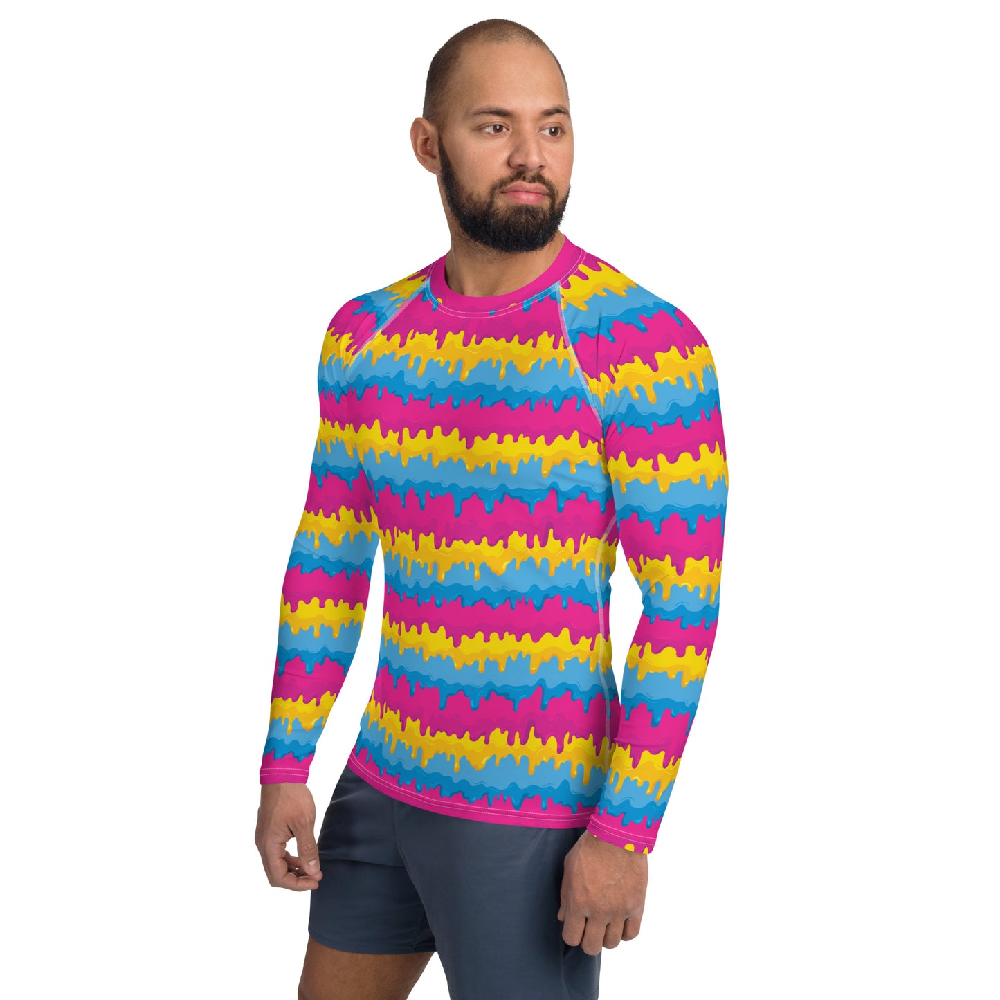 Pansexual Pride Men’s Rash Guard - LGBTQIA Pink, Blue, Yellow Athletic Fitted Long Sleeve Shirt - Parade Club Vacation Running Swimming